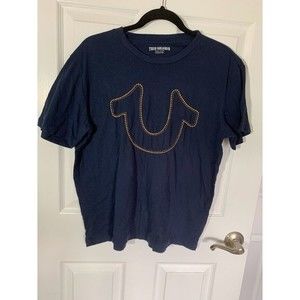 True Religion Navy Men's Double Stitch Horseshoe Logo Tee T-Shirt XL